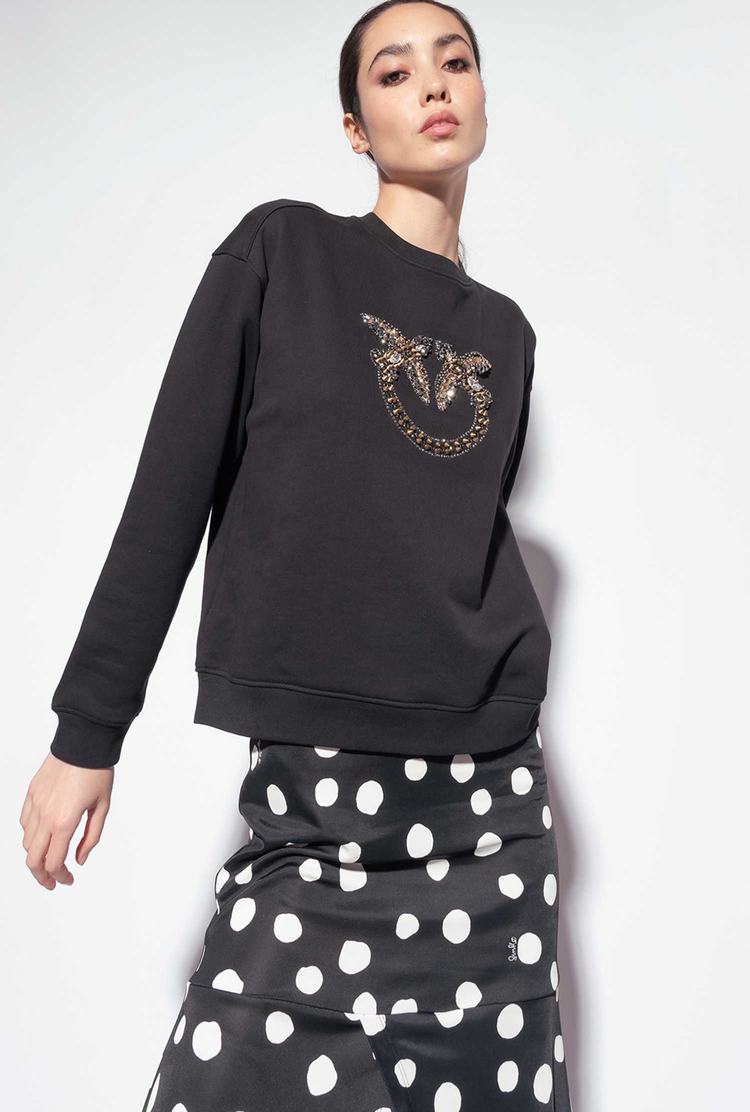 Women\'s Pinko Love Birds Embroidery Sweatshirt Black | Australia-75634199