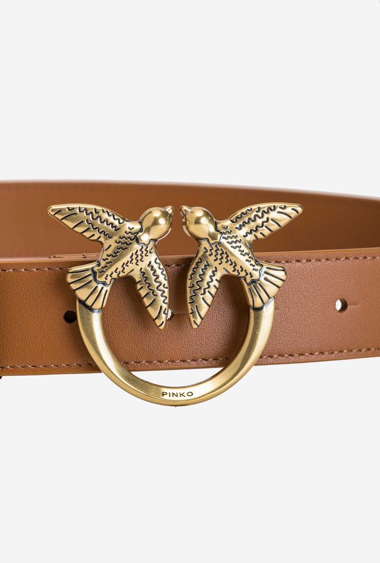 Women's Pinko Love Birds Leather Belts Brown Gold | Australia-02513499