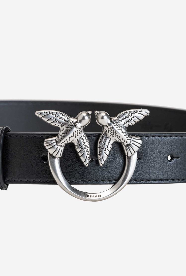 Women's Pinko Love Birds Leather Belts Black Silver | Australia-21604859