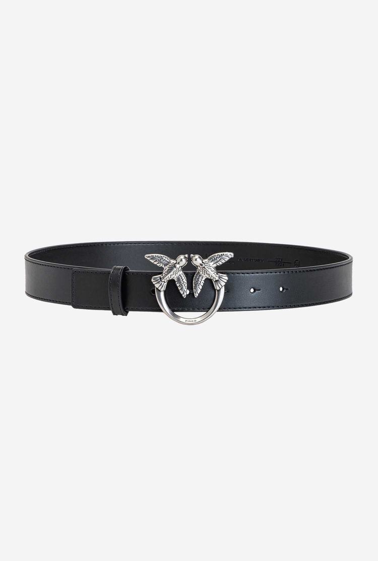 Women\'s Pinko Love Birds Leather Belts Black Silver | Australia-21604859