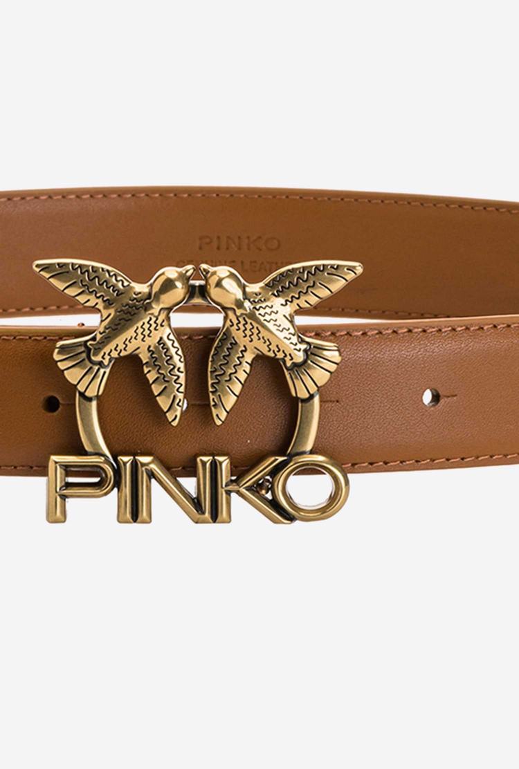 Women's Pinko Love Birds Leather Belts Brown Gold | Australia-41820369