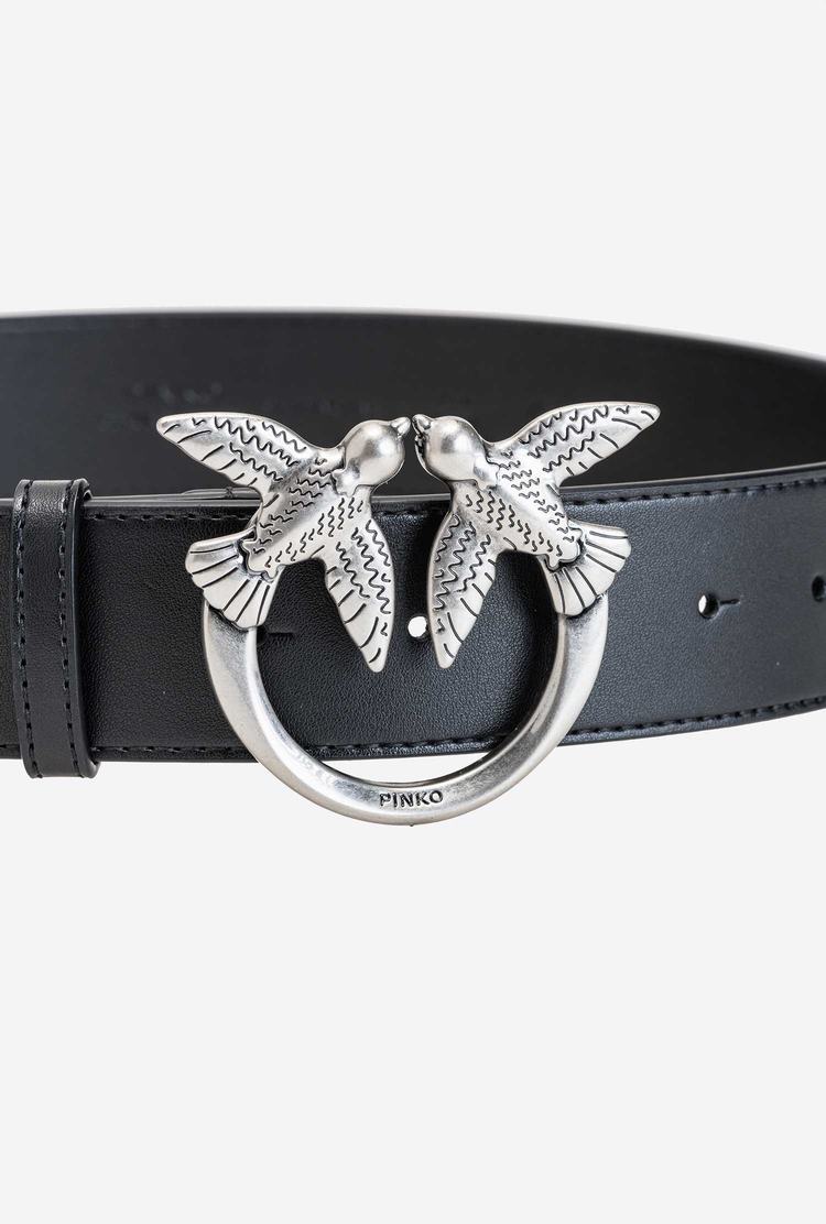 Women's Pinko Love Birds Leather Belts Black Silver | Australia-79138459