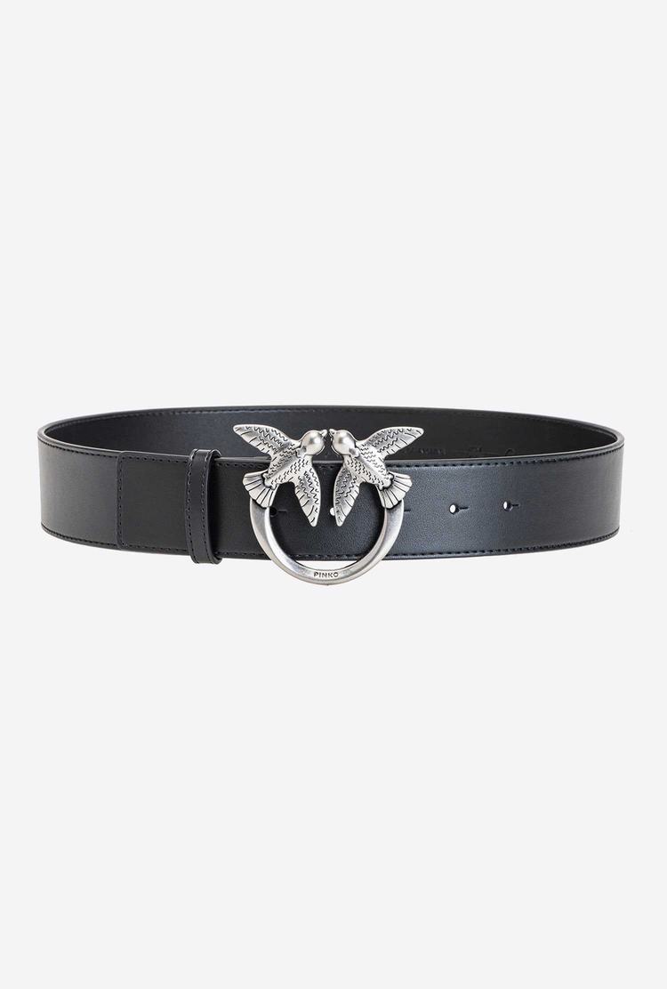 Women\'s Pinko Love Birds Leather Belts Black Silver | Australia-79138459