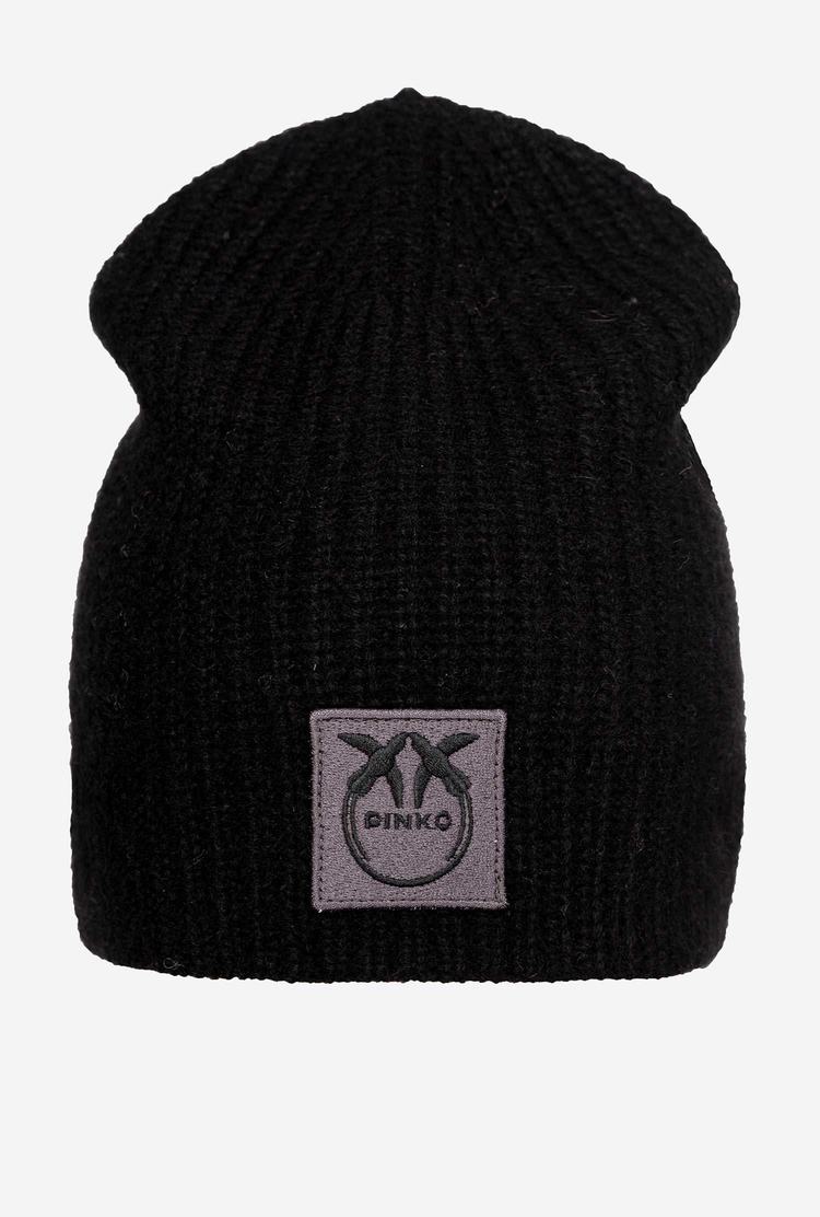 Women\'s Pinko Love Birds Patch Beanie Black | Australia-32764599