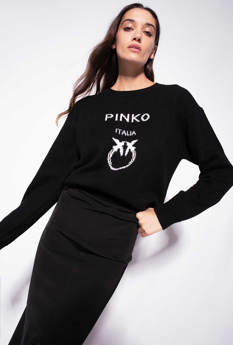 Women's Pinko Love Birds Pullover Black/White | Australia-34981259