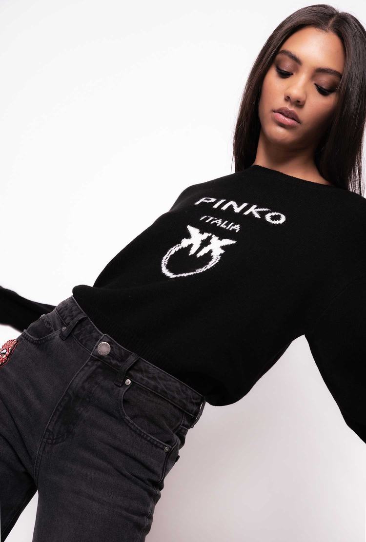 Women\'s Pinko Love Birds Pullover Black/White | Australia-48179259