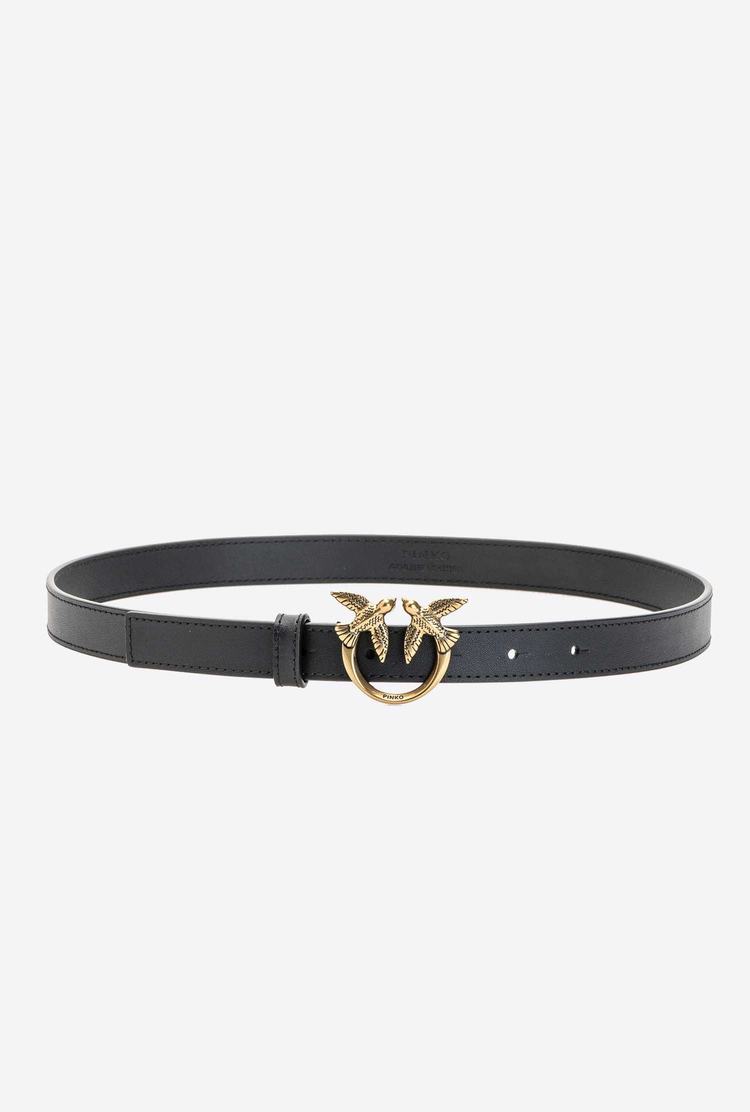 Women\'s Pinko Love Birds Thin Leather Belts Black Gold | Australia-50712649