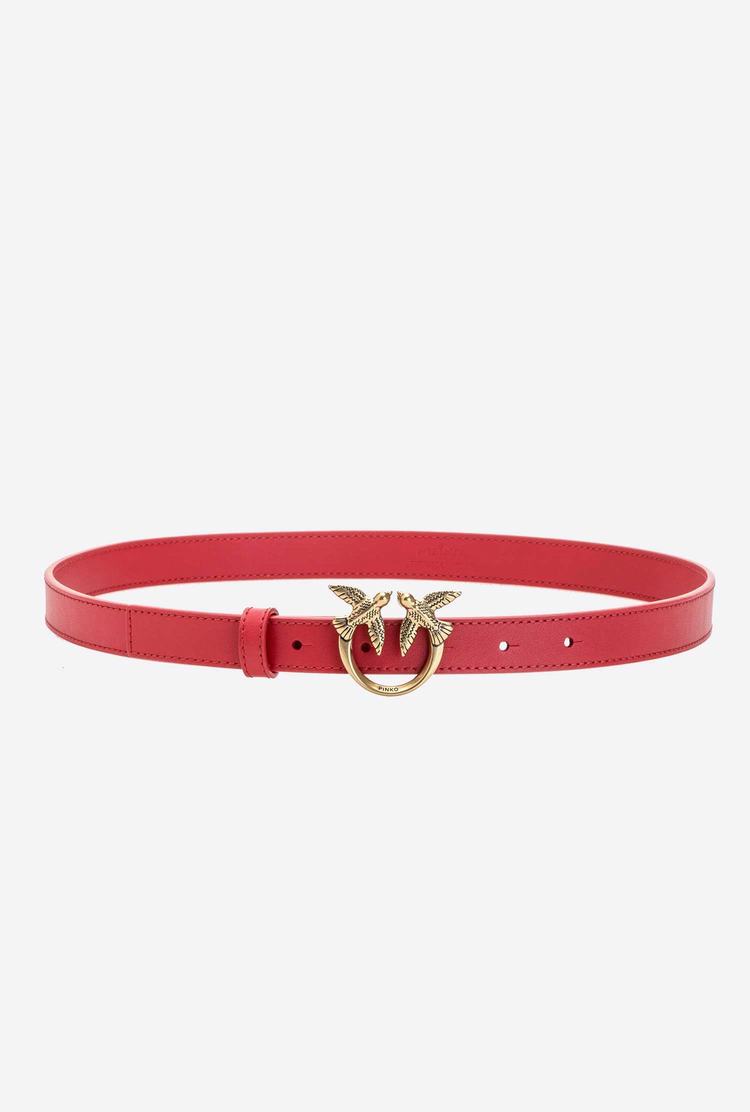 Women\'s Pinko Love Birds Thin Leather Belts Red Gold | Australia-58237949