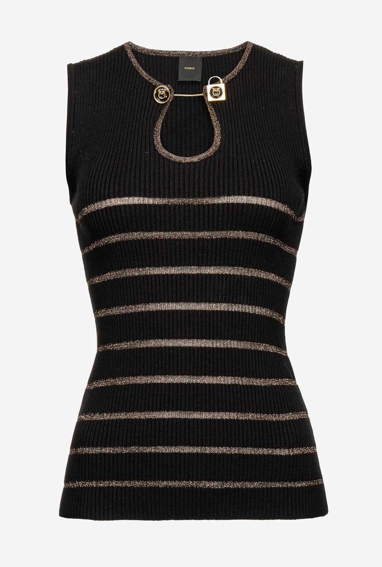 Women's Pinko Lurex Striped Tanks Black | Australia-03694859