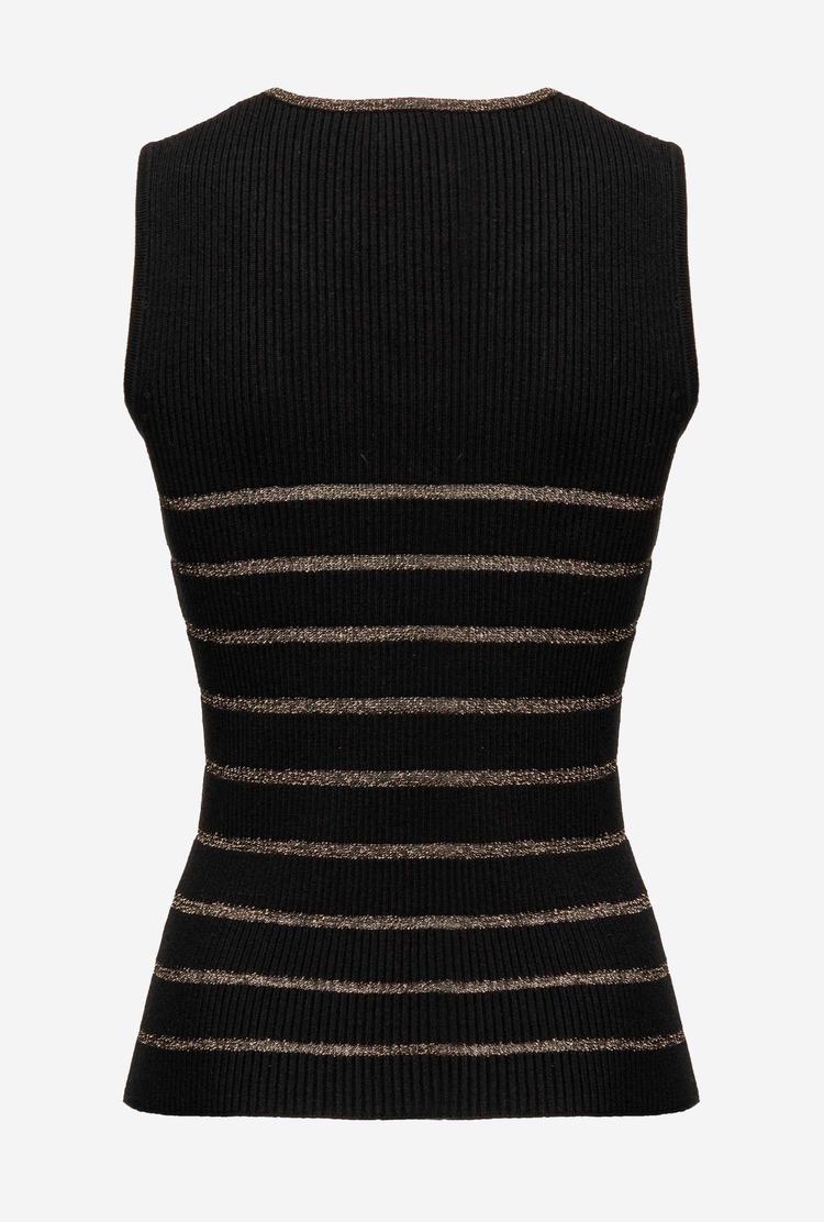 Women's Pinko Lurex Striped Tanks Black | Australia-03694859