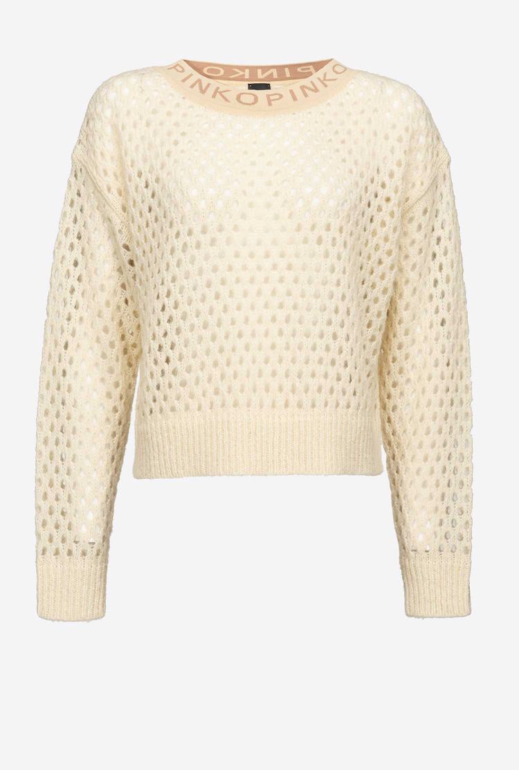 Women's Pinko Mesh-stitch Pullover White/Pink | Australia-91583479