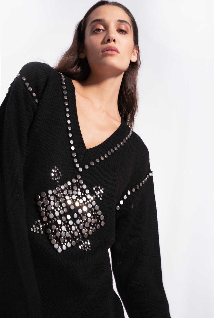 Women's Pinko Metal Embellishment Dress Black | Australia-46915219