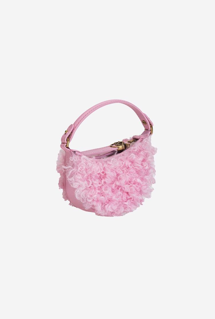 Women's Pinko Micro Long Half Moon Bag Eco Sheepskin Mini Bag Pink Gold | Australia-21694709