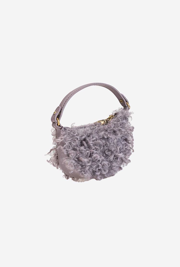 Women's Pinko Micro Long Half Moon Bag Eco Sheepskin Handbag Grey Gold | Australia-63107549