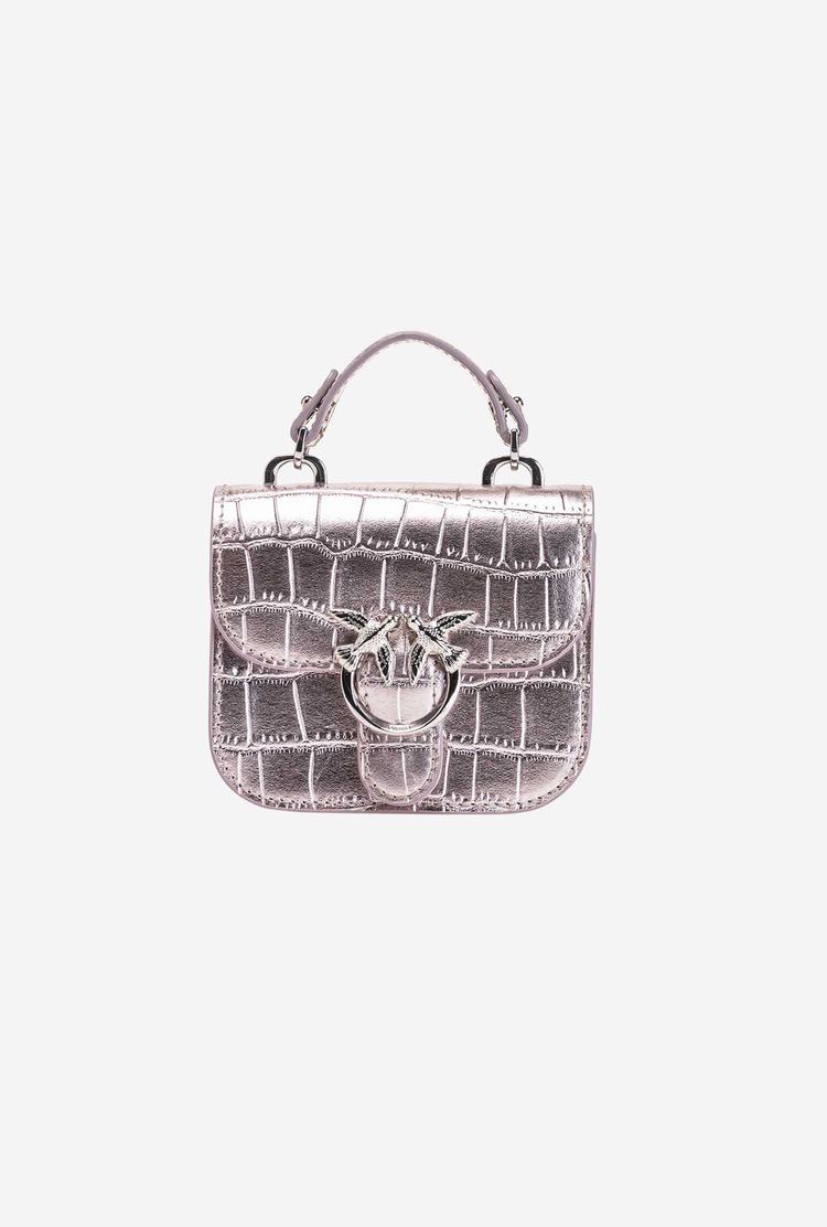 Women's Pinko Micro Love Bag Bell Croco Mini Bag Pink Gold | Australia-07621959