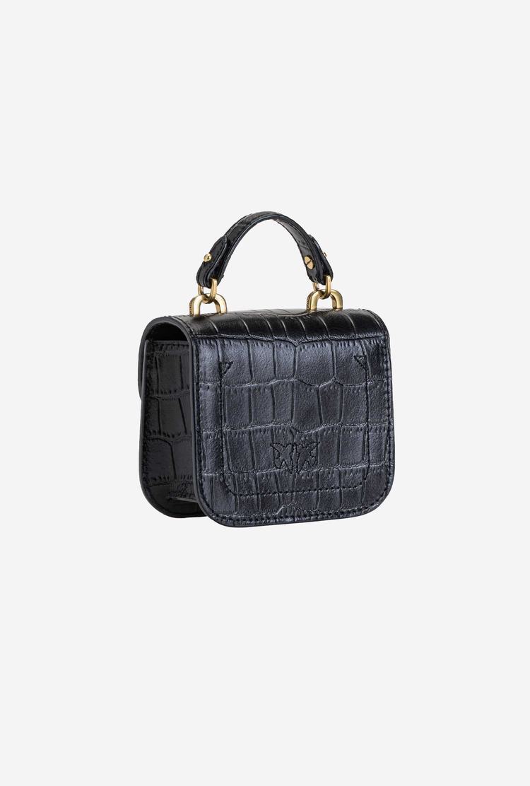 Women's Pinko Micro Love Bag Bell Croco Handbag Black Gold | Australia-12935679