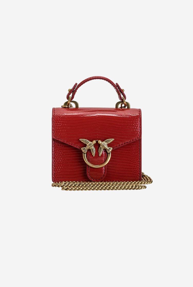 Women\'s Pinko Micro Love Bag Handle Lizard Mini Bag Red Gold | Australia-02574189