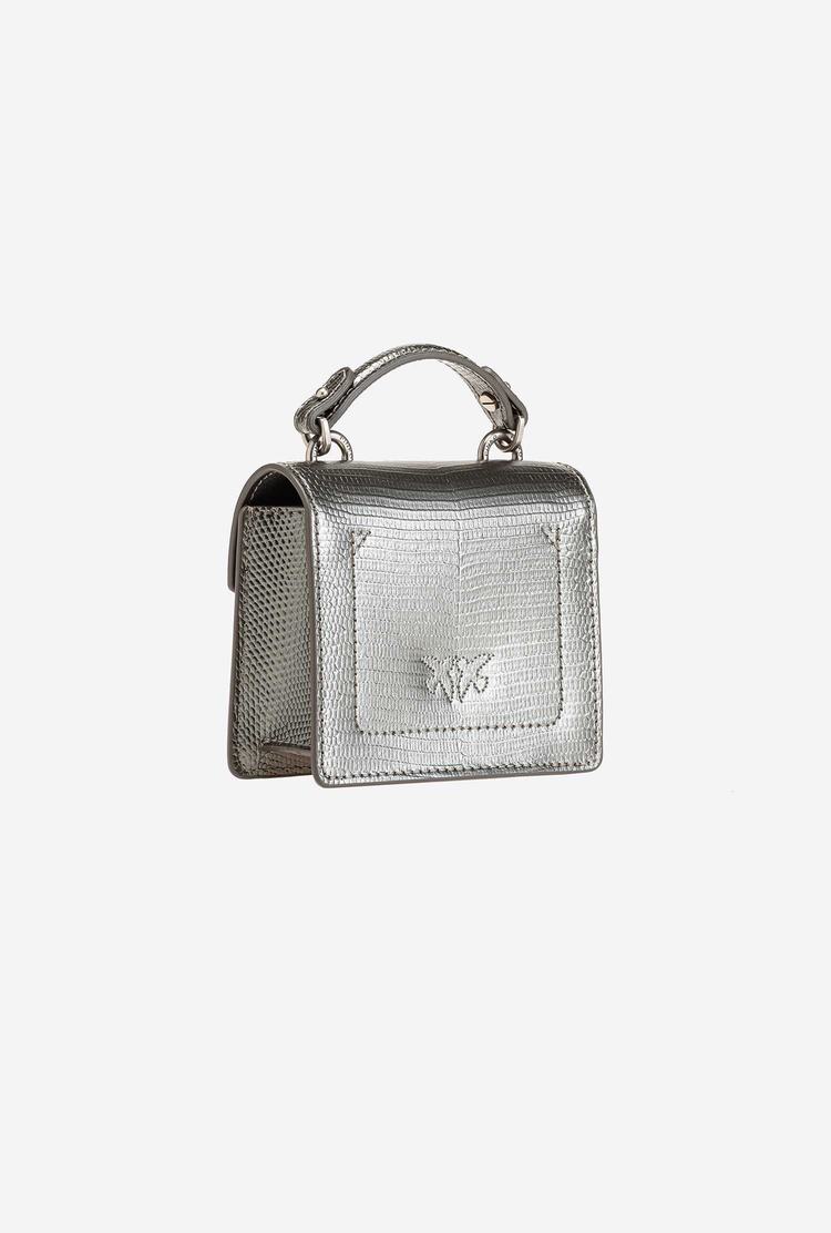 Women's Pinko Micro Love Bag Handle Lizard Mini Bag Titanium Silver | Australia-08796329