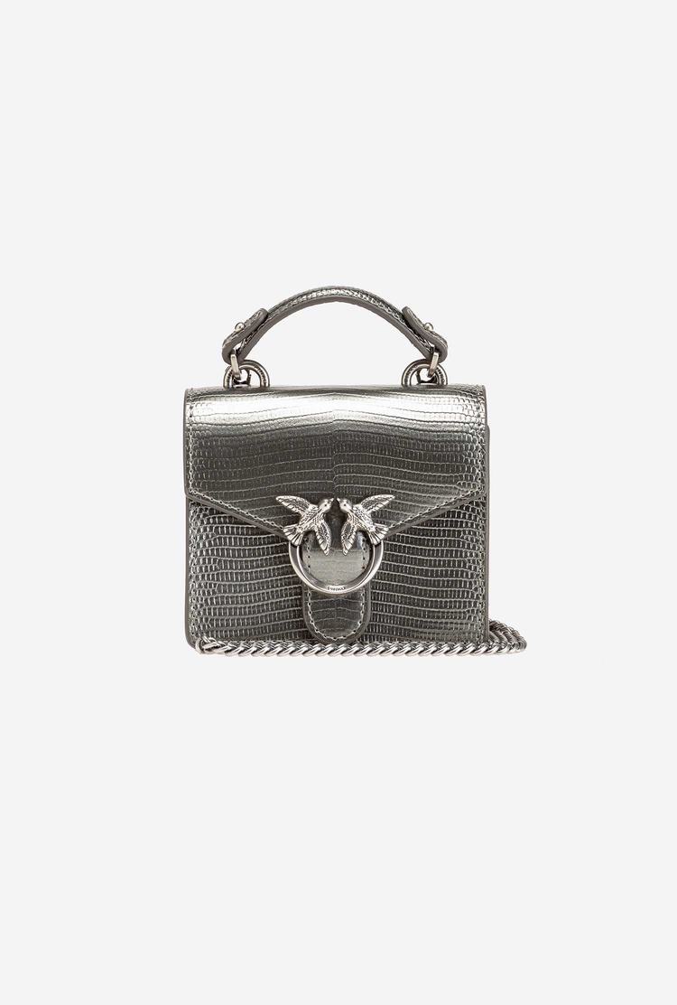 Women\'s Pinko Micro Love Bag Handle Lizard Mini Bag Titanium Silver | Australia-08796329