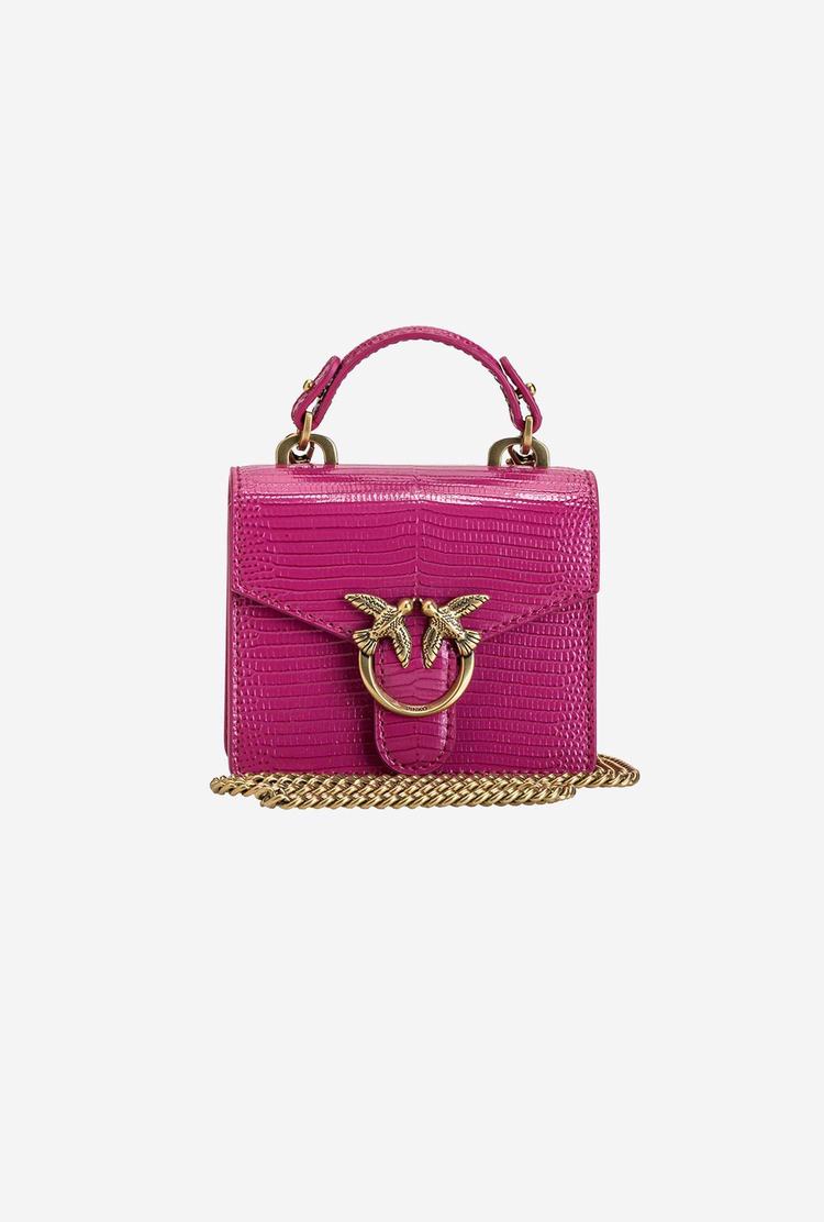 Women\'s Pinko Micro Love Bag Handle Lizard Mini Bag Fuchsia Gold | Australia-72490589