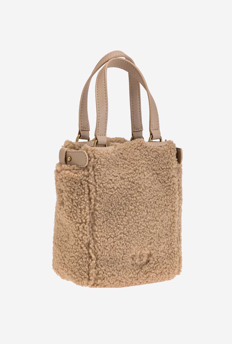 Women's Pinko Mini Everyday Faux Fur Handbag Beige Gold | Australia-25698719