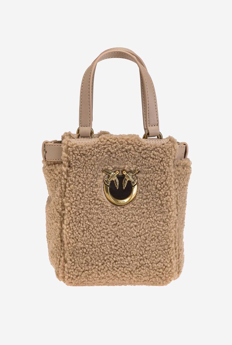 Women\'s Pinko Mini Everyday Faux Fur Handbag Beige Gold | Australia-25698719