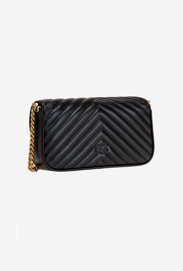 Women's Pinko Mini Love Bag Click Baguette Chevron Shoulder Bags Black Gold | Australia-06947359