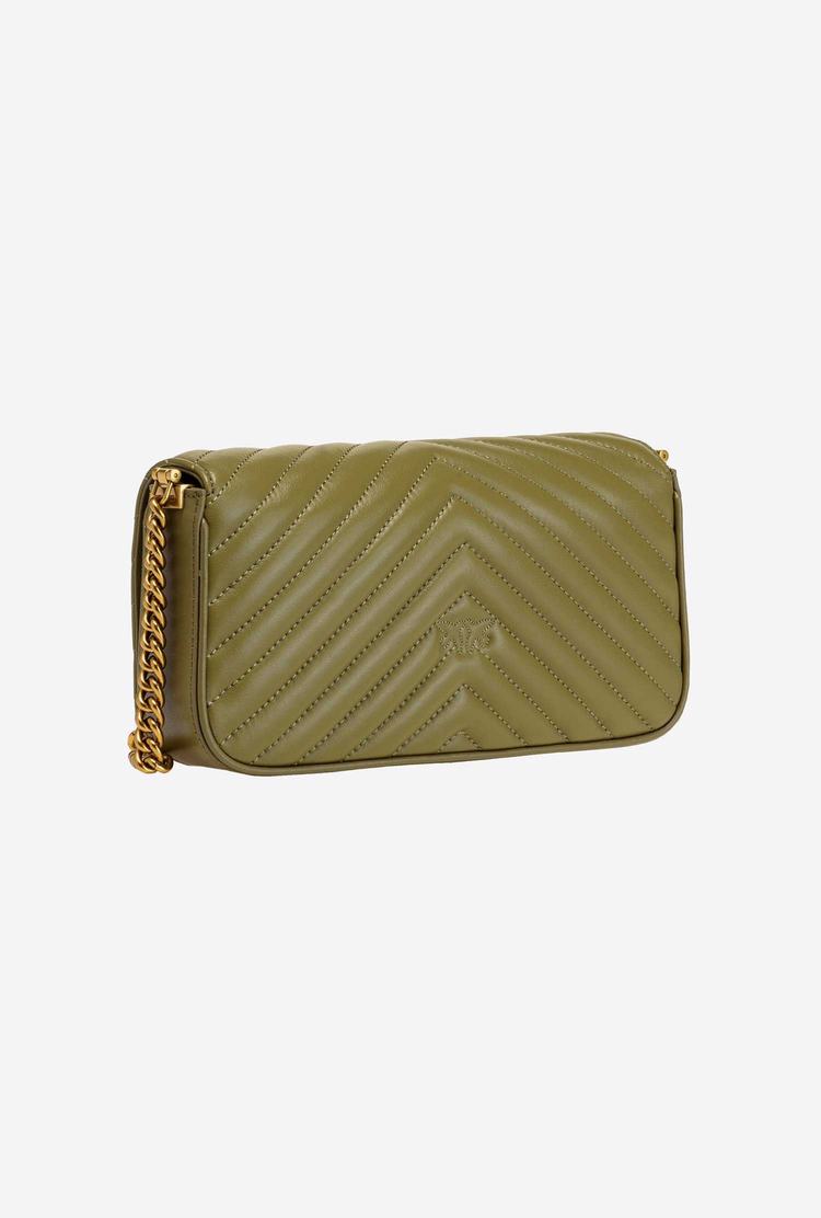 Women's Pinko Mini Love Bag Click Baguette Chevron Shoulder Bags Olive Green Gold | Australia-60942739