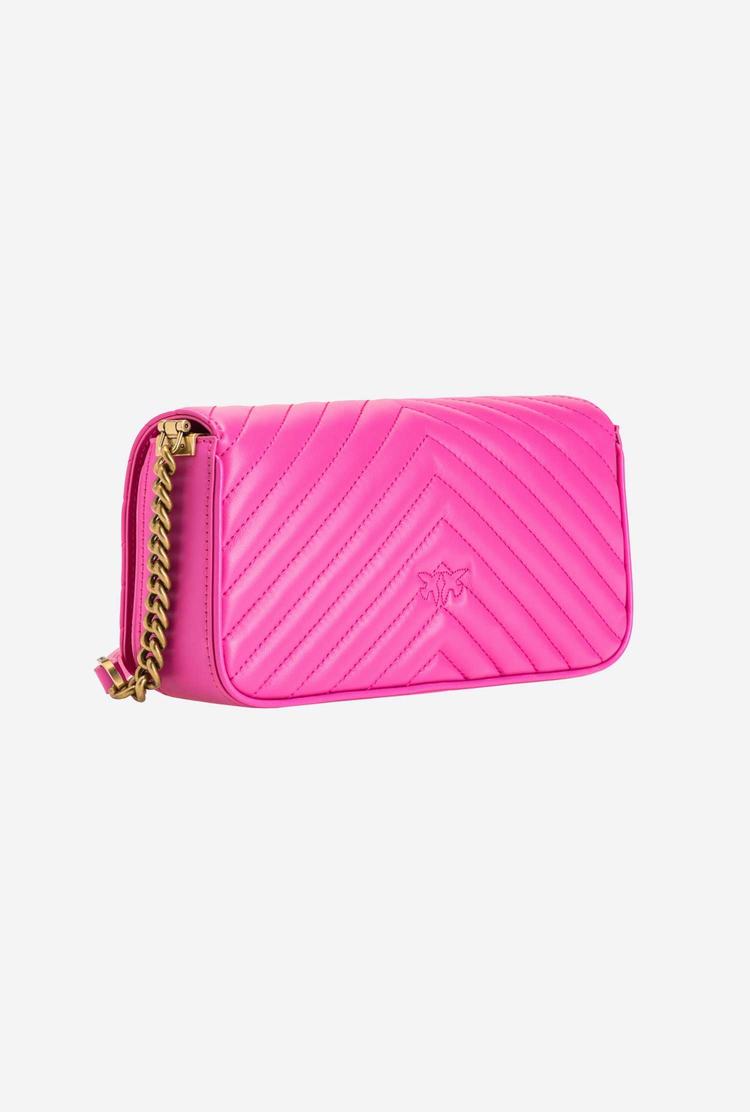 Women's Pinko Mini Love Bag Click Baguette Chevron Shoulder Bags Fuchsia Gold | Australia-80375169