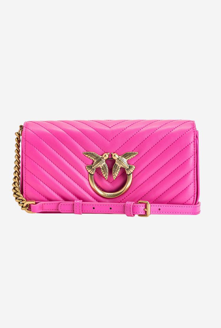 Women\'s Pinko Mini Love Bag Click Baguette Chevron Shoulder Bags Fuchsia Gold | Australia-80375169