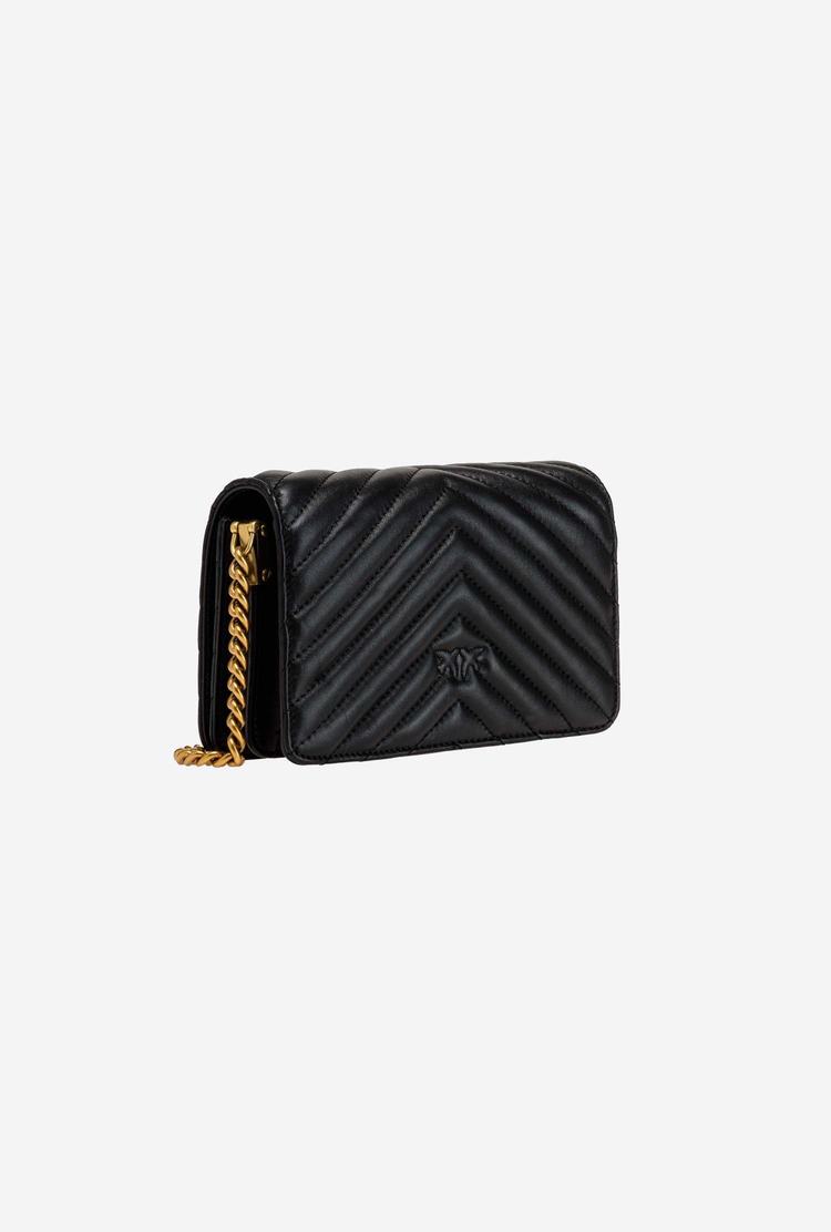 Women's Pinko Mini Love Bag Click Chevron Crossbody Bags Black Gold | Australia-92483169