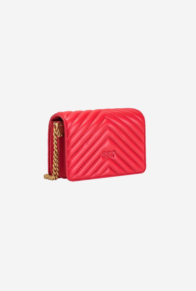 Women's Pinko Mini Love Bag Click V Quilt Crossbody Bags Red Gold | Australia-26054919