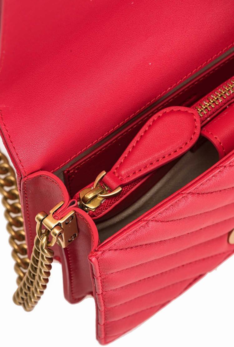 Women's Pinko Mini Love Bag Click V Quilt Crossbody Bags Red Gold | Australia-26054919