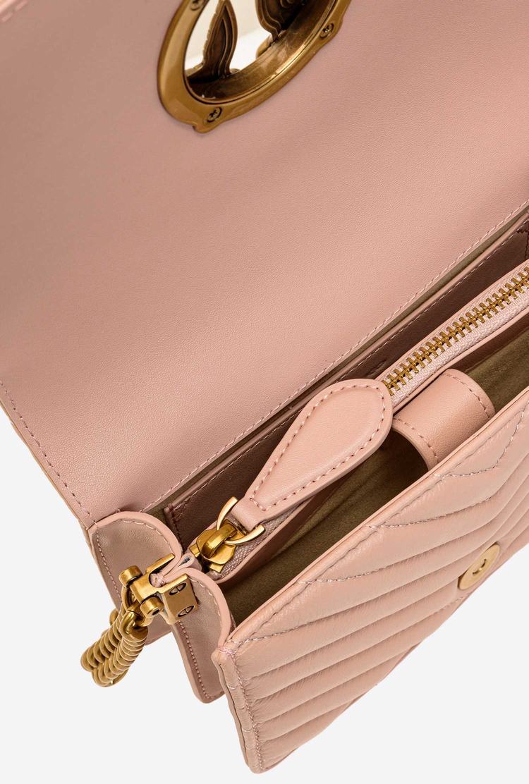 Women's Pinko Mini Love Bag Click V Quilt Crossbody Bags Pink Gold | Australia-60184329