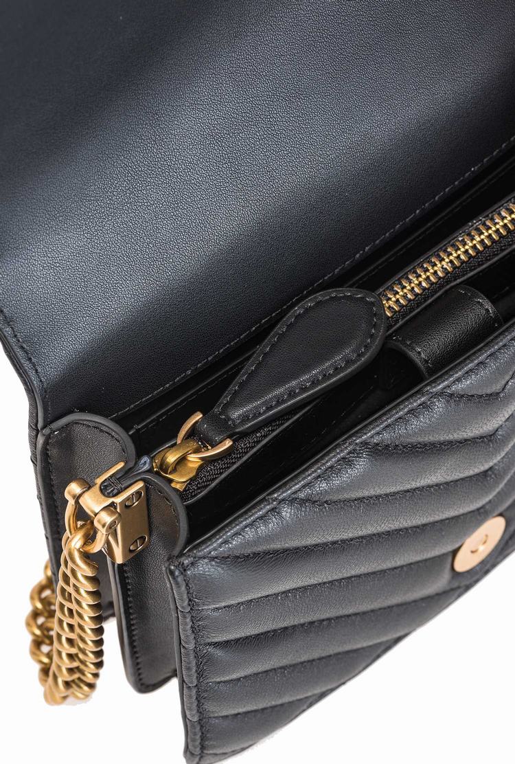 Women's Pinko Mini Love Bag Click V Quilt Crossbody Bags Black Gold | Australia-79536219