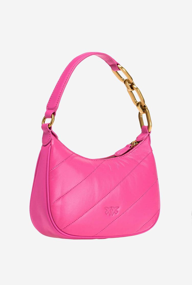 Women's Pinko Mini Love Bag Half Moon Maxi Quilt Shoulder Bags Fuchsia Gold | Australia-21085469