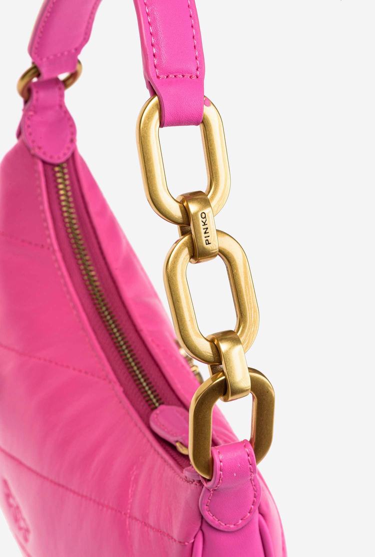 Women's Pinko Mini Love Bag Half Moon Maxi Quilt Shoulder Bags Fuchsia Gold | Australia-21085469