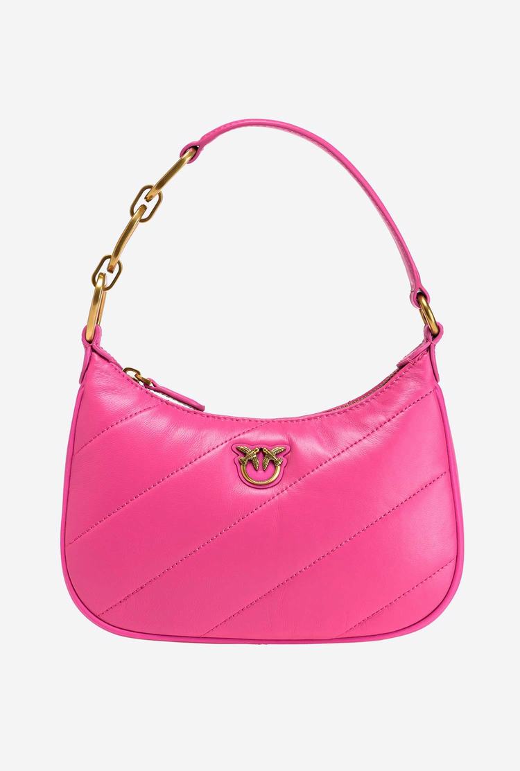 Women\'s Pinko Mini Love Bag Half Moon Maxi Quilt Shoulder Bags Fuchsia Gold | Australia-21085469