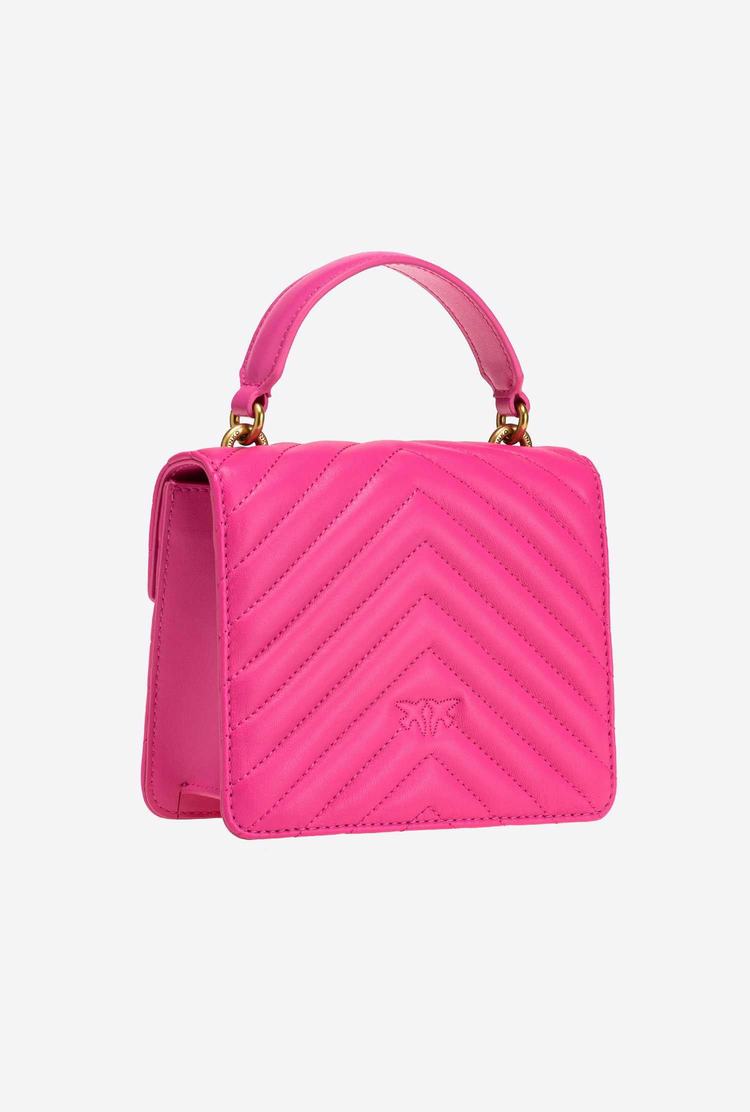 Women's Pinko Mini Love Bag Handle Chevron Handbag Fuchsia Gold | Australia-23641789