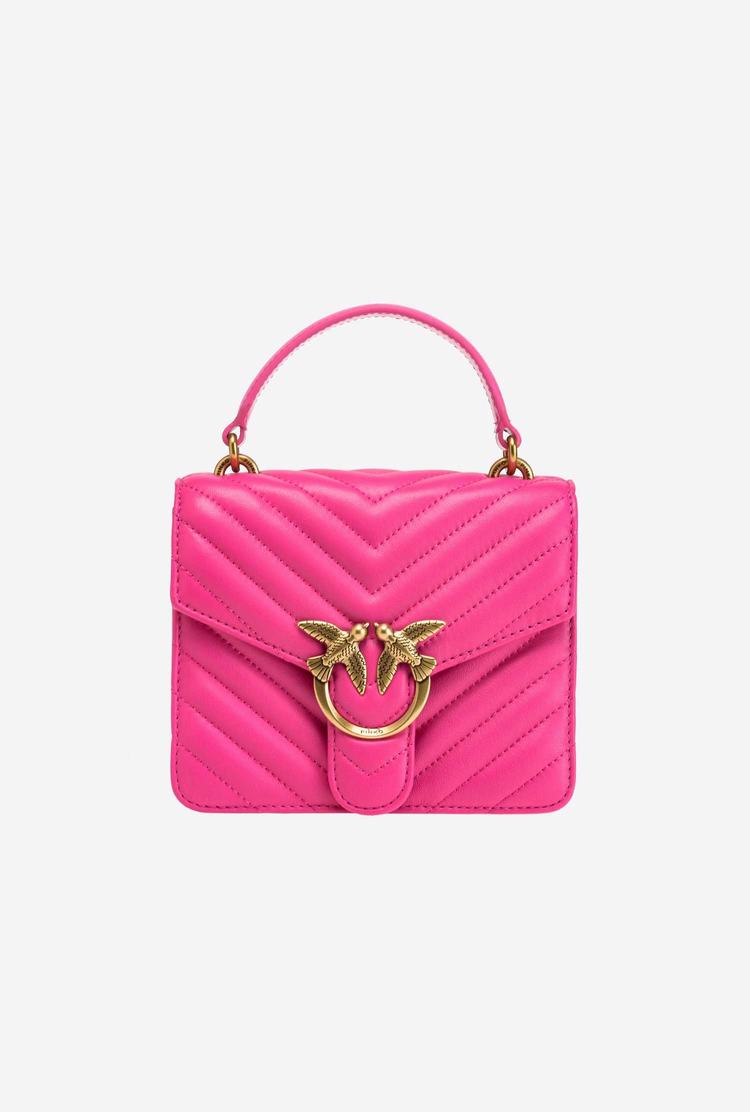 Women's Pinko Mini Love Bag Handle Chevron Handbag Fuchsia Gold | Australia-23641789