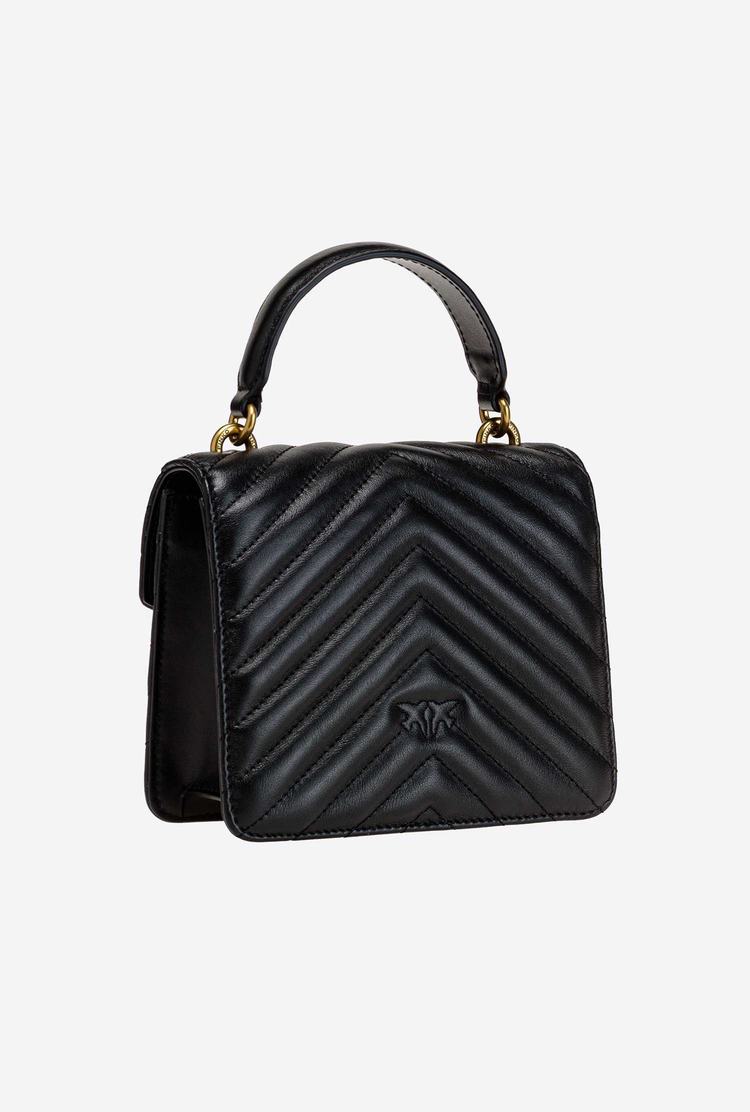 Women's Pinko Mini Love Bag Handle Chevron Handbag Black Gold | Australia-71532099