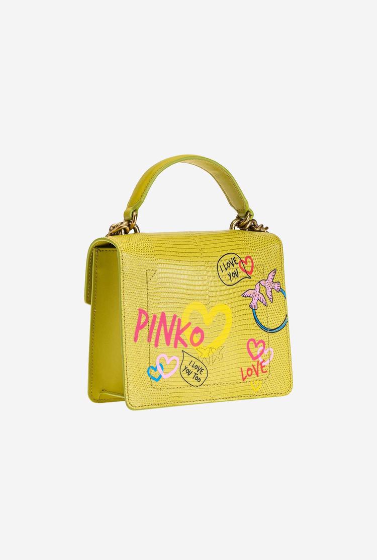 Women's Pinko Mini Love Bag Handle Street Art Love Handbag Green Gold | Australia-58601429