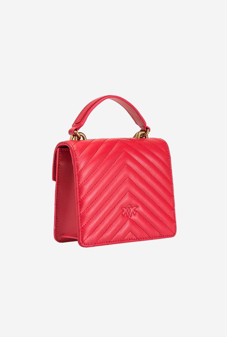 Women's Pinko Mini Love Bag Handle V Quilt Handbag Red Gold | Australia-24389019