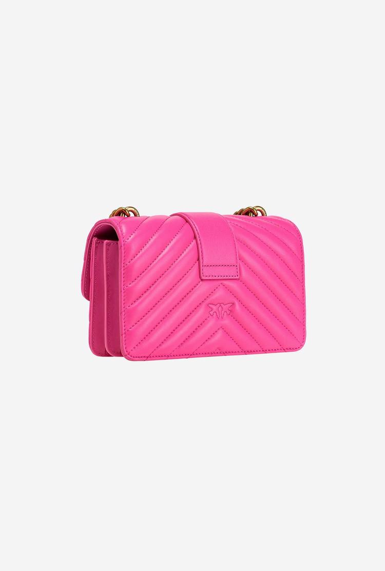 Women's Pinko Mini Love Bag Icon Chevron Crossbody Bags Fuchsia Gold | Australia-02394719