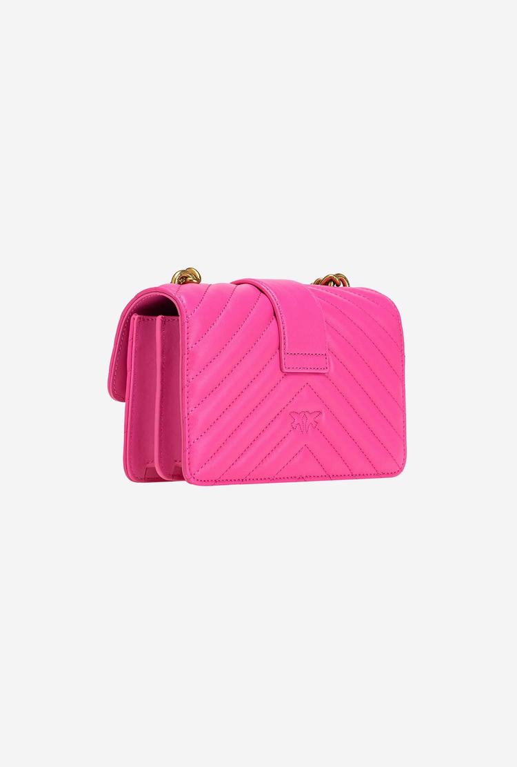 Women's Pinko Mini Love Bag Icon Chevron Crossbody Bags Fuchsia Gold | Australia-02394719