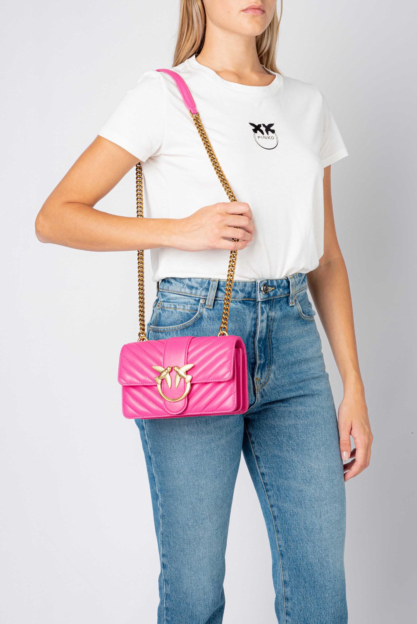 Women's Pinko Mini Love Bag Icon Chevron Crossbody Bags Fuchsia Gold | Australia-02394719