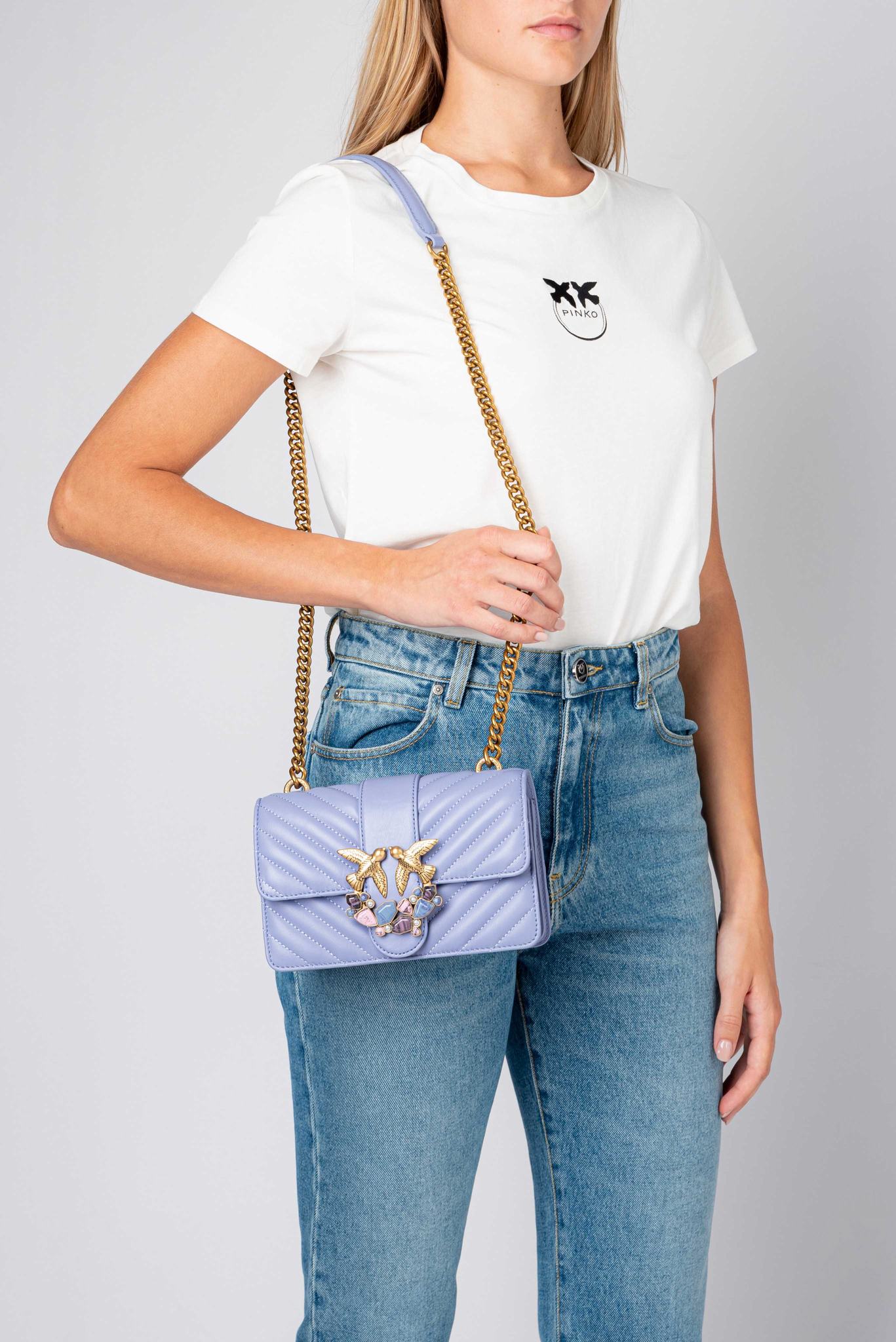 Women's Pinko Mini Love Bag Icon Chevron Jewel Crossbody Bags Lavender Gold | Australia-05816499