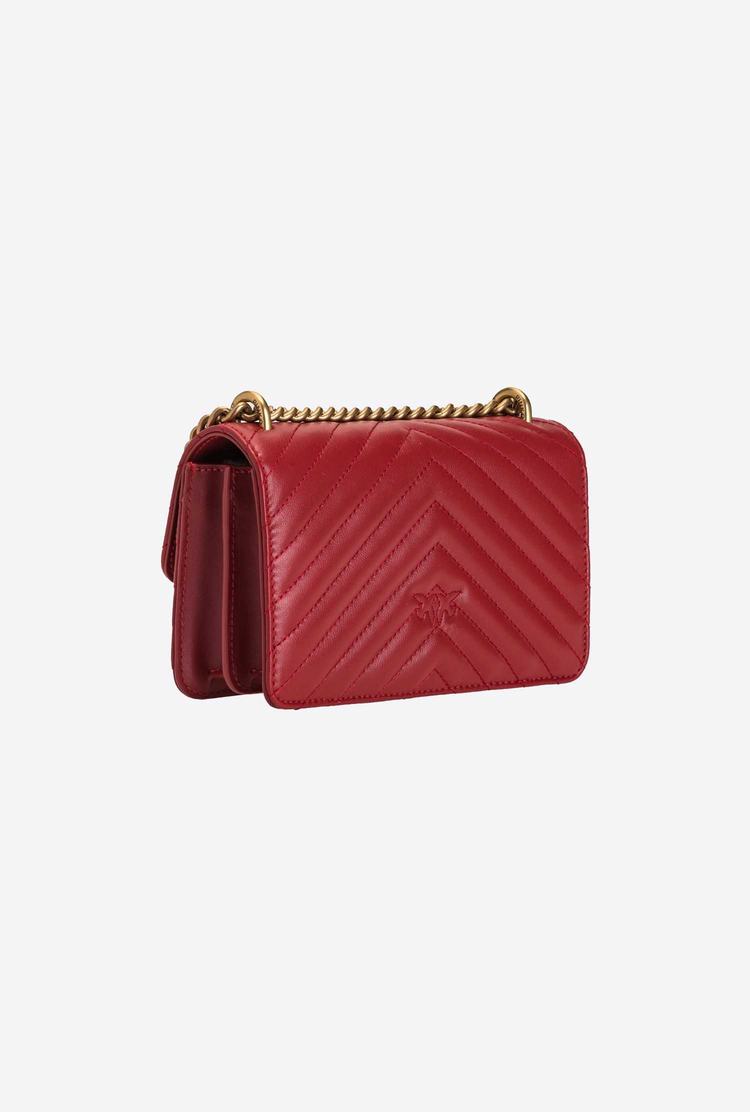 Women's Pinko Mini Love Bag Icon Chevron Shoulder Bags Red Gold | Australia-32418679