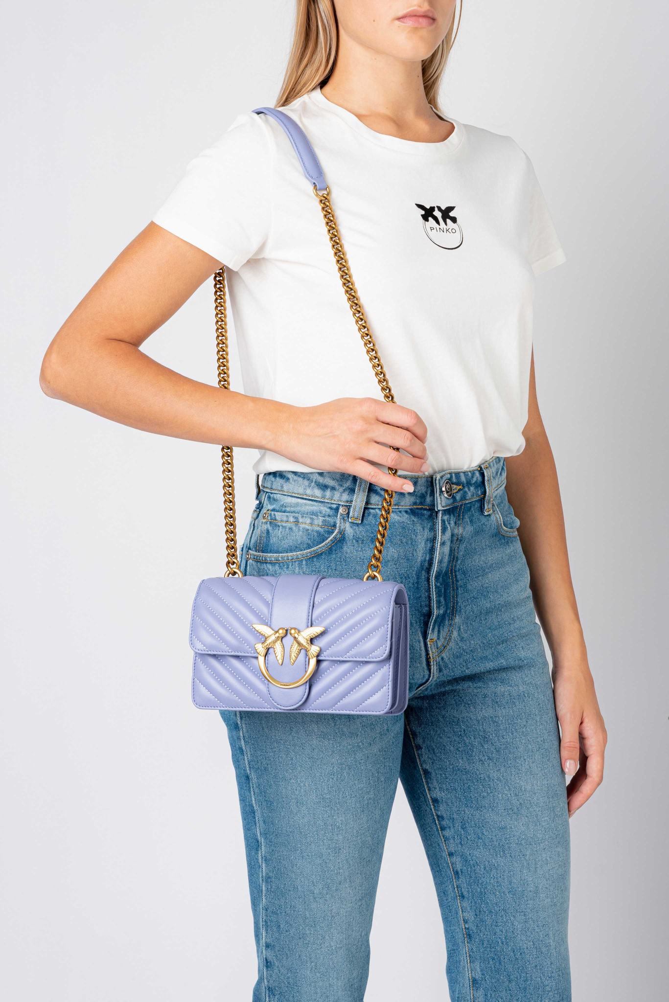 Women's Pinko Mini Love Bag Icon Chevron Crossbody Bags Lavender Gold | Australia-38569729