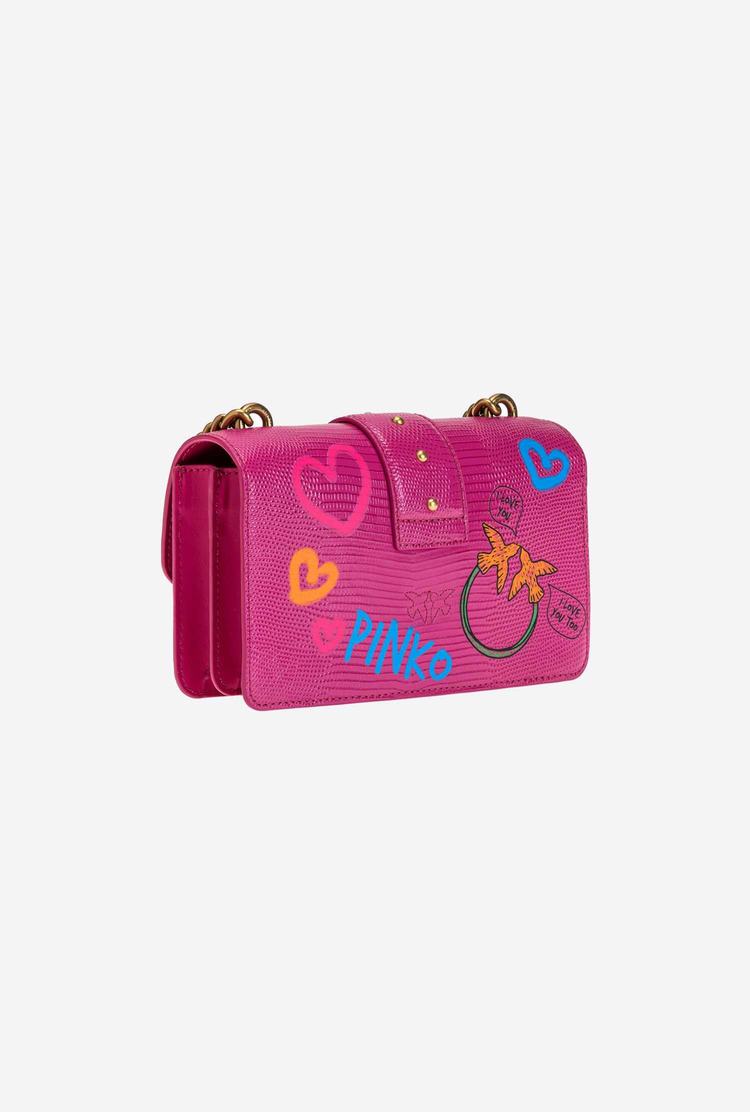 Women's Pinko Mini Love Bag Icon Street Art Love Crossbody Bags Fuchsia Gold | Australia-64209539